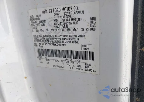 2011 Ford F-150 Xl z USA, uszkodzony, nr VIN 1FTEX1CMXBKD49759